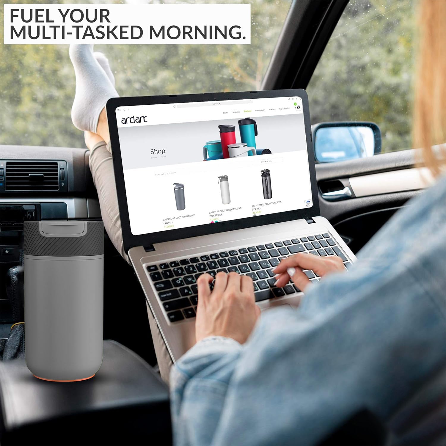 Never-Spill Suction Tumbler- Grey