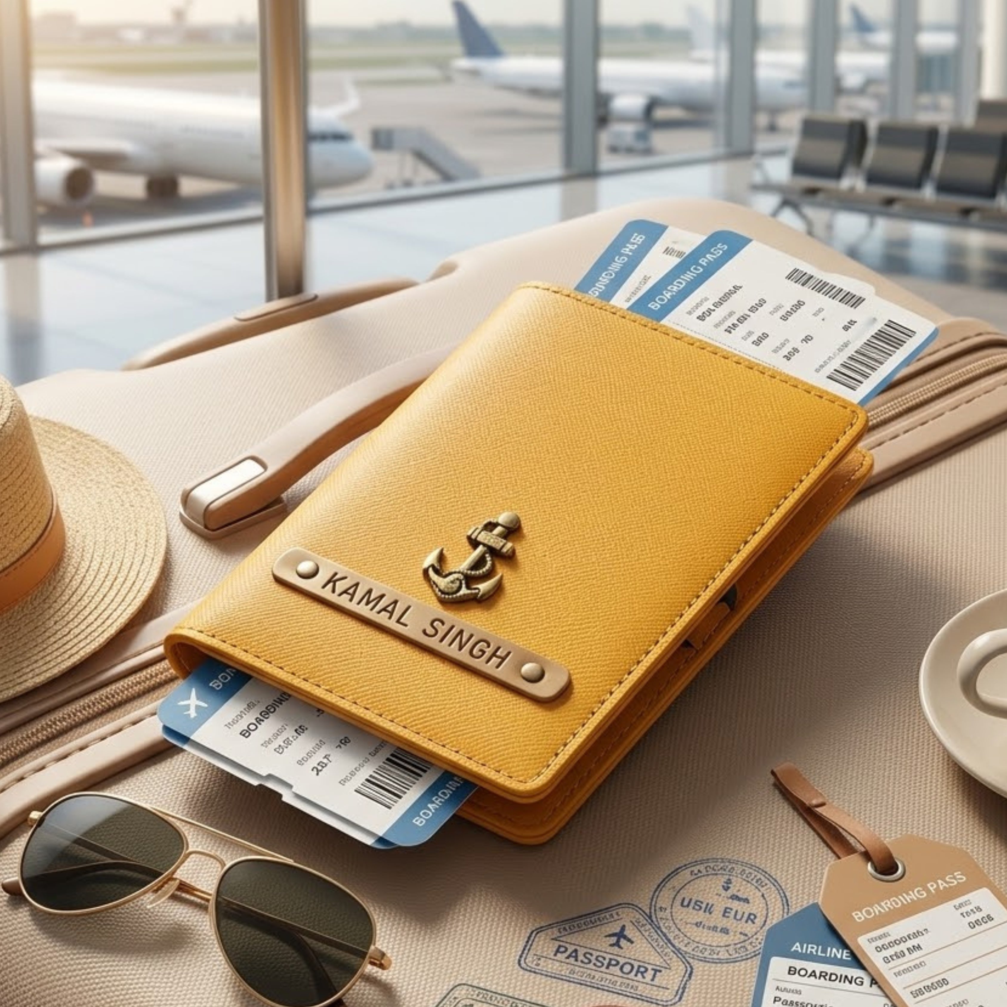 Personalized Passport Cover - Mustard