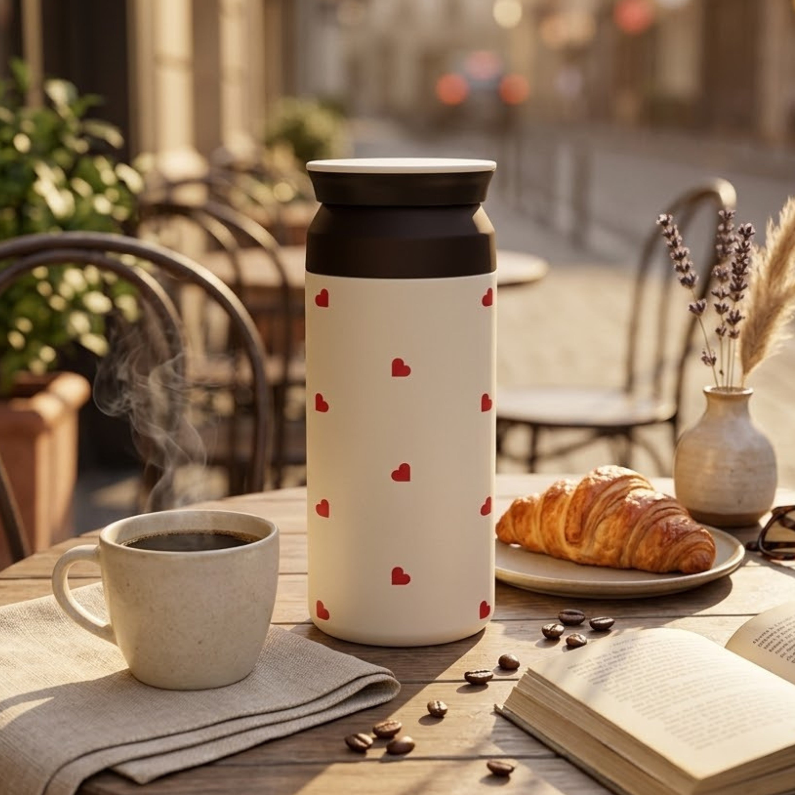 Insulated Coffee Tumbler- All Hearts (Ivory)