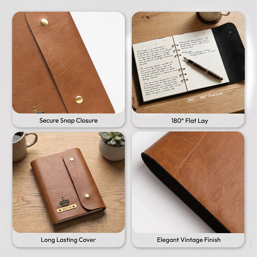 Personalised Button Diary - Brown
