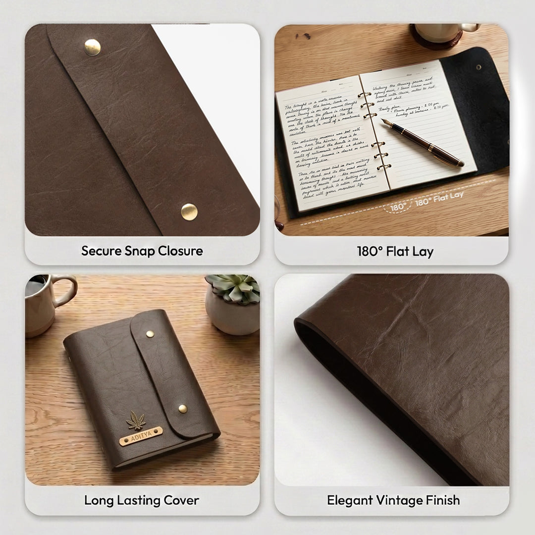 Personalised Button Diary - Chocolate Brown