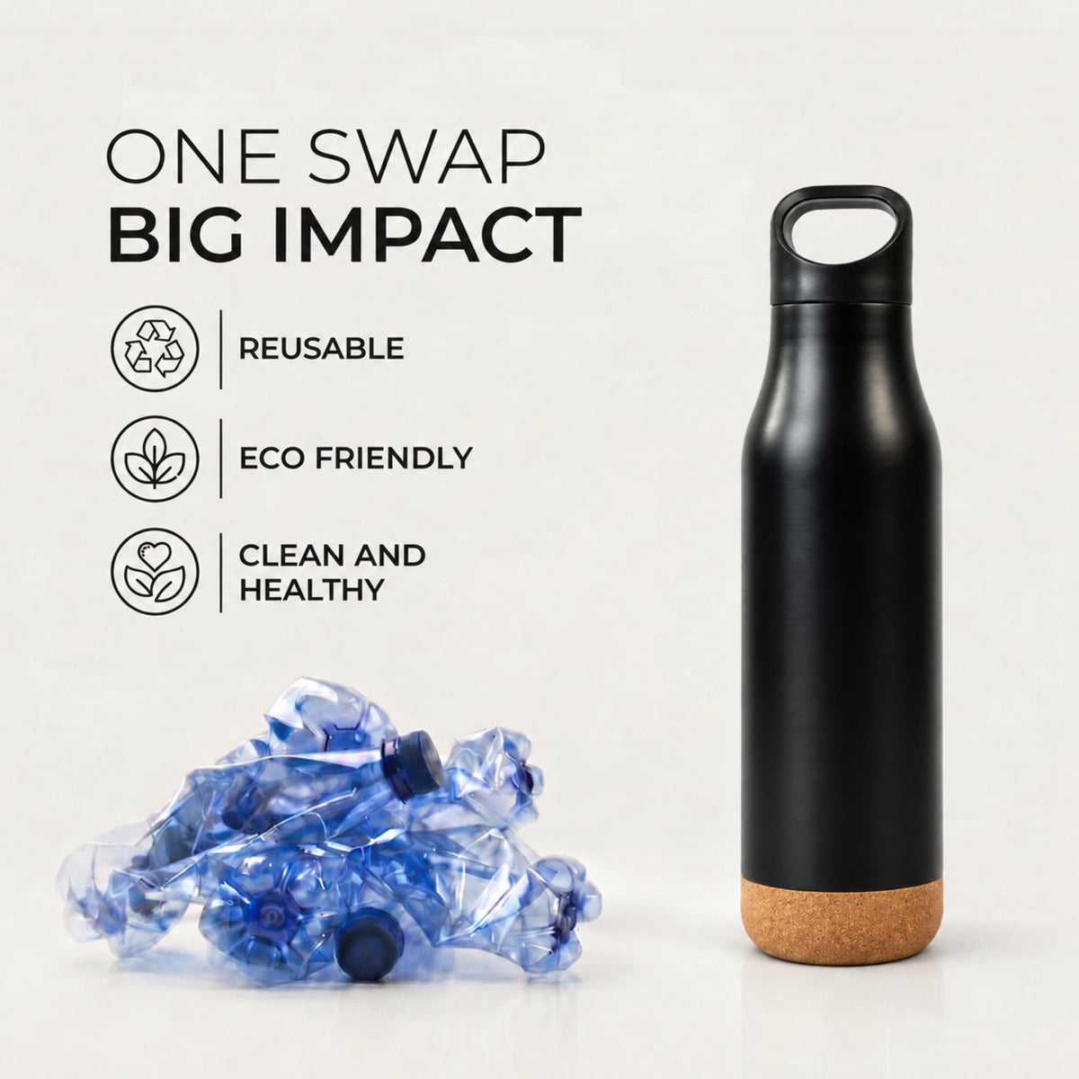 Kairo Cork Bottle with Handle – Black