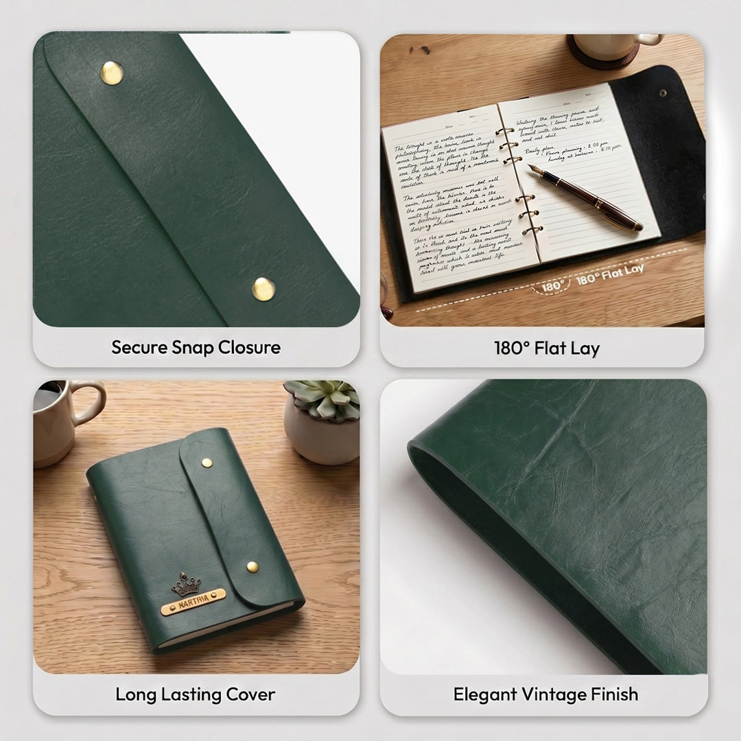 Personalised Button Diary - Forest Green
