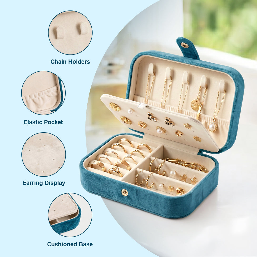 Luxe Jewellery Case – Personalized Velvet Organiser - Turquoise