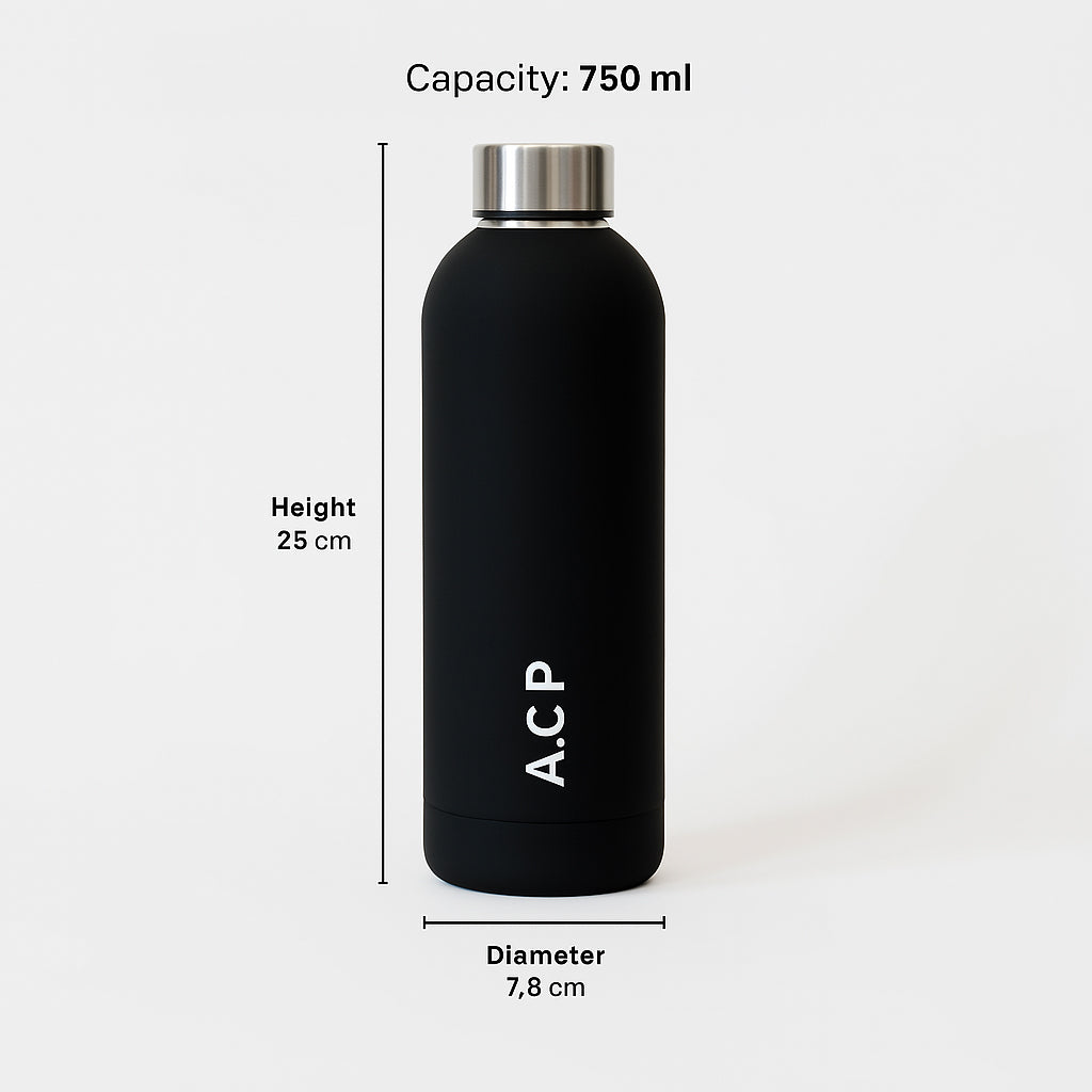 Quench - Personalised Water Bottle - Black with Silver Cap