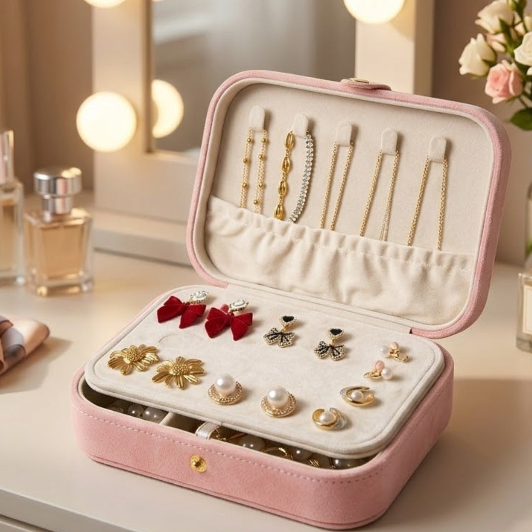 Luxe Jewellery Case – Personalized Velvet Organiser - Baby Pink
