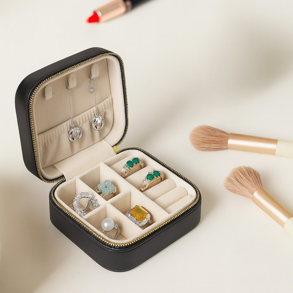 Velvet Travel Jewellery Box | Compact & Stylish Organizer - Black