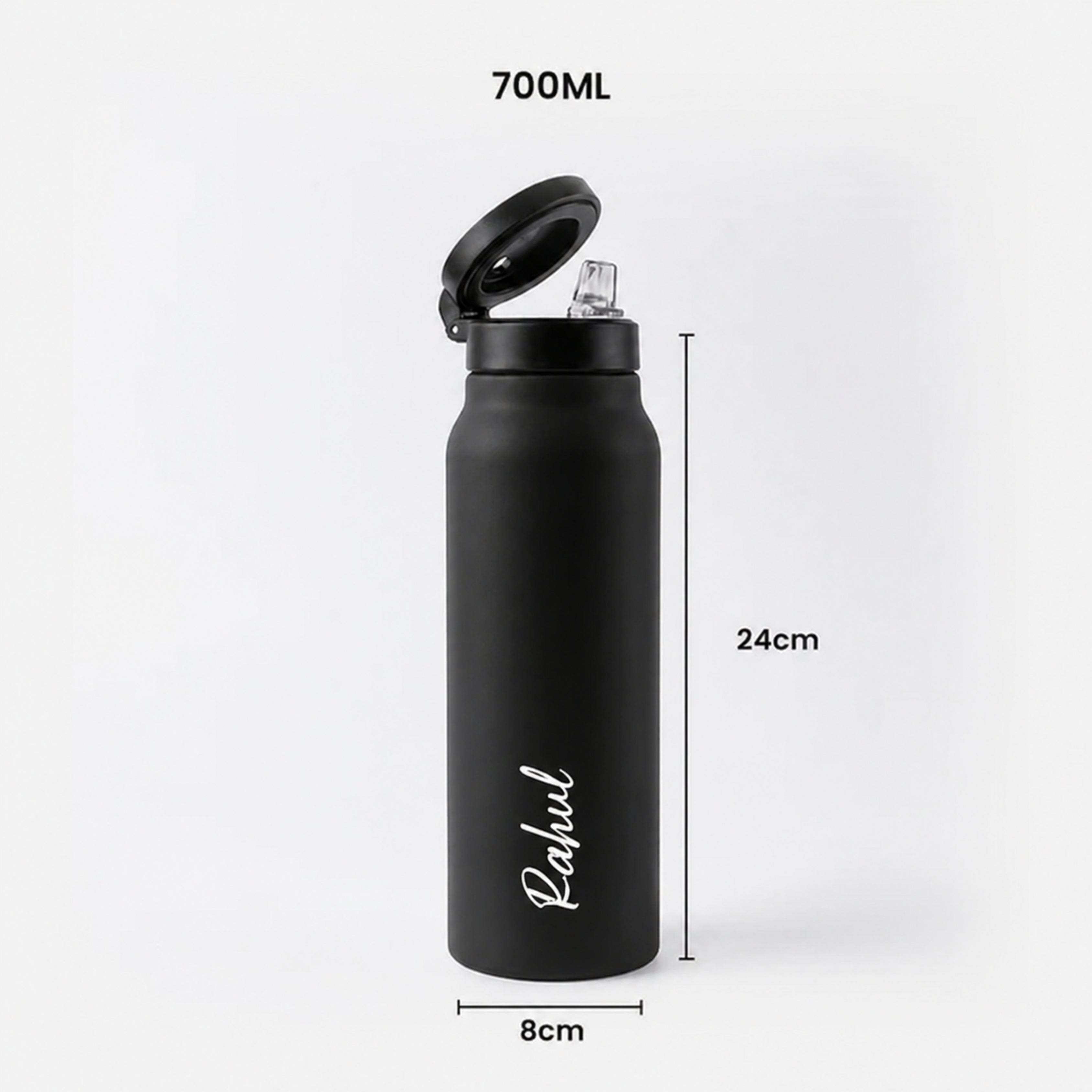 AquaStand - Magnetic Phone Mount Insulated Water Bottle with Sip Straw Lid - Black