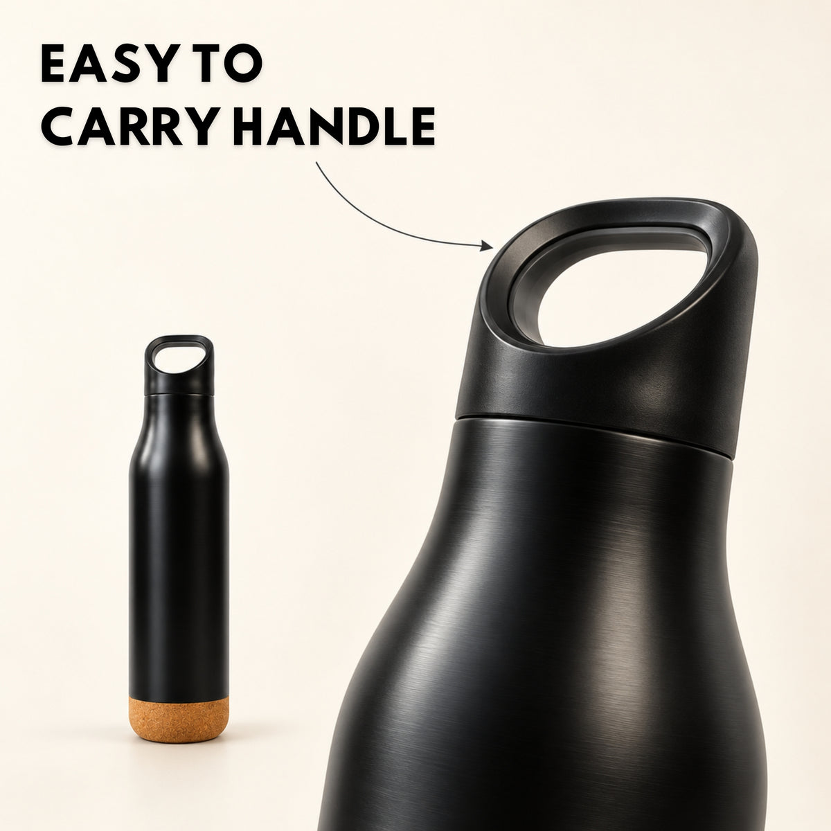 Kairo Cork Bottle with Handle – Black