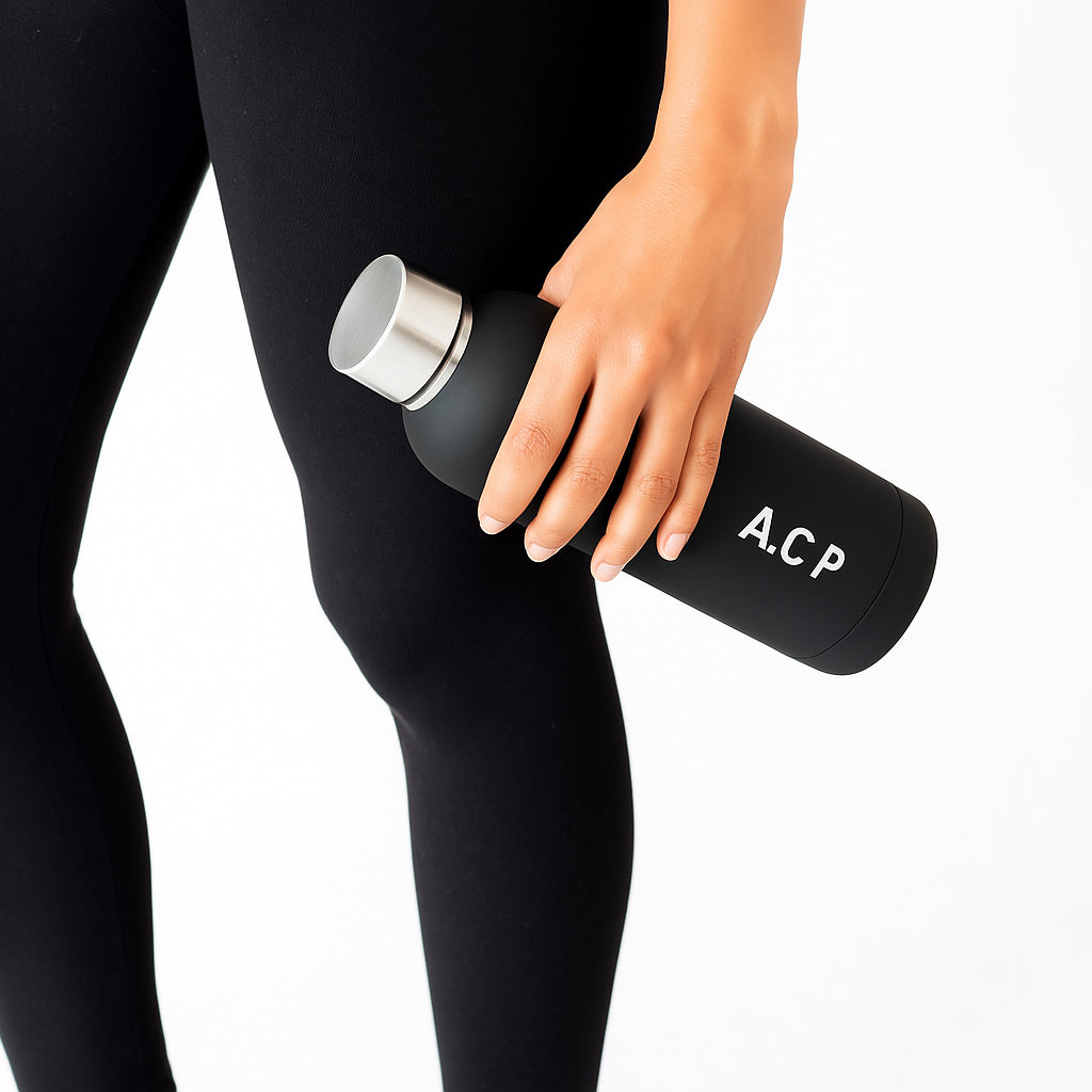 Quench - Personalised Water Bottle - Black with Silver Cap