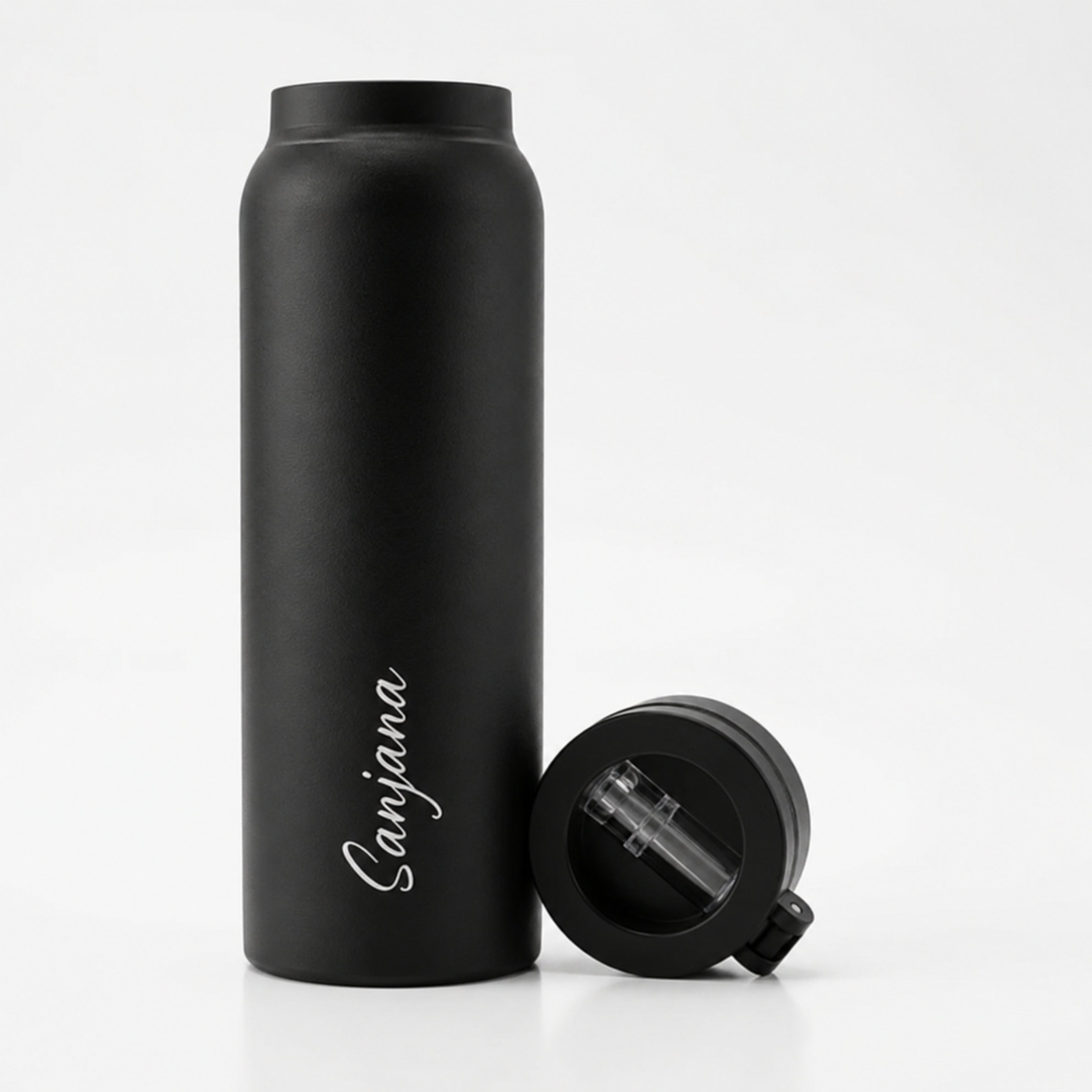 AquaStand - Magnetic Phone Mount Insulated Water Bottle with Sip Straw Lid - Black