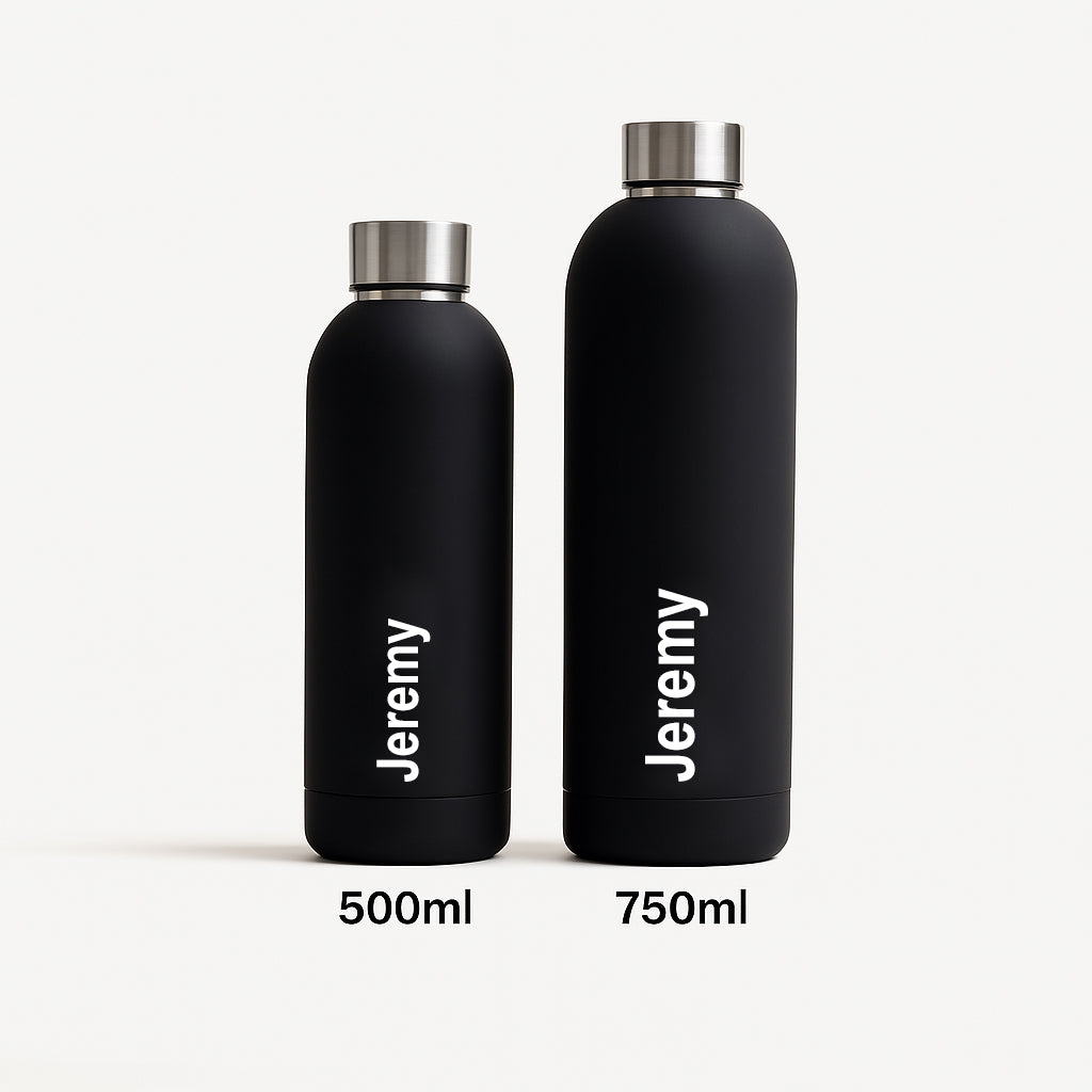 Quench - Personalised Water Bottle - Black with Silver Cap