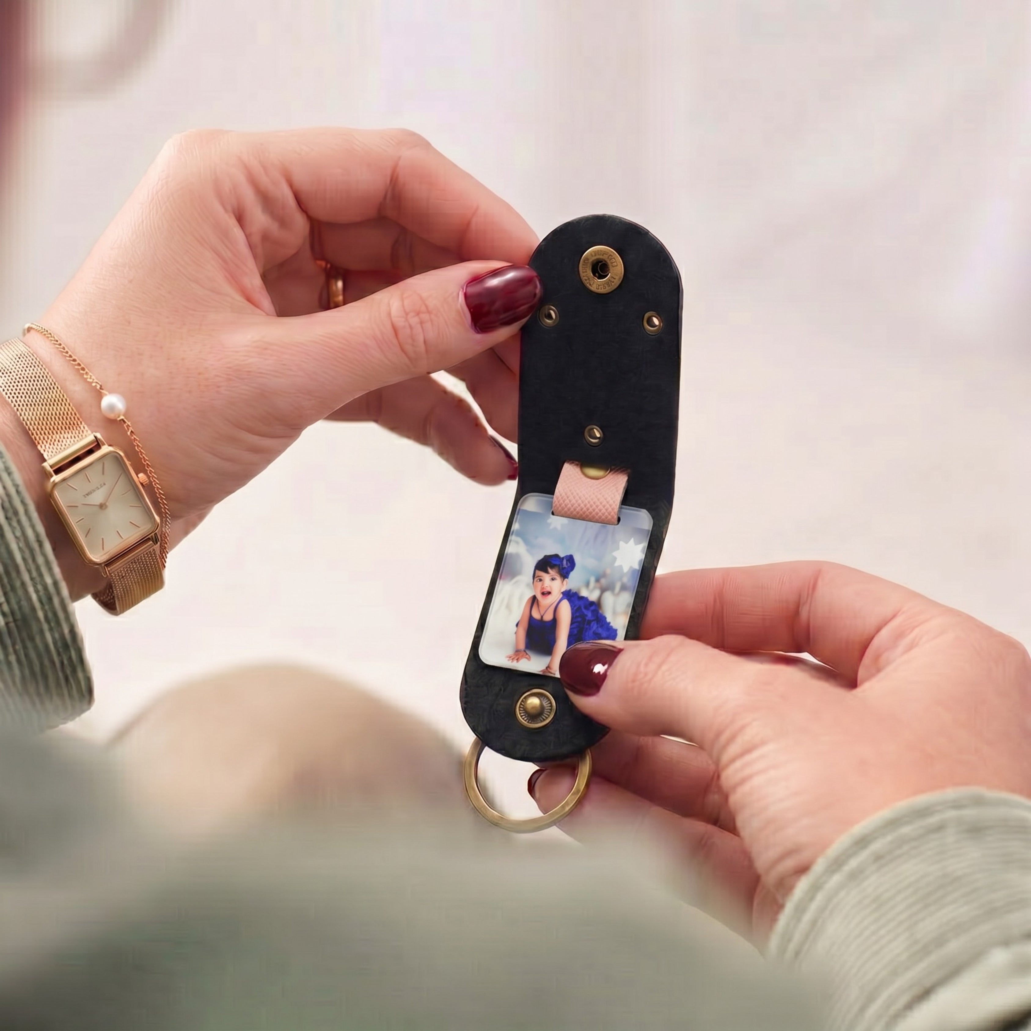 Personalised Photo Keychain - Salmon Pink