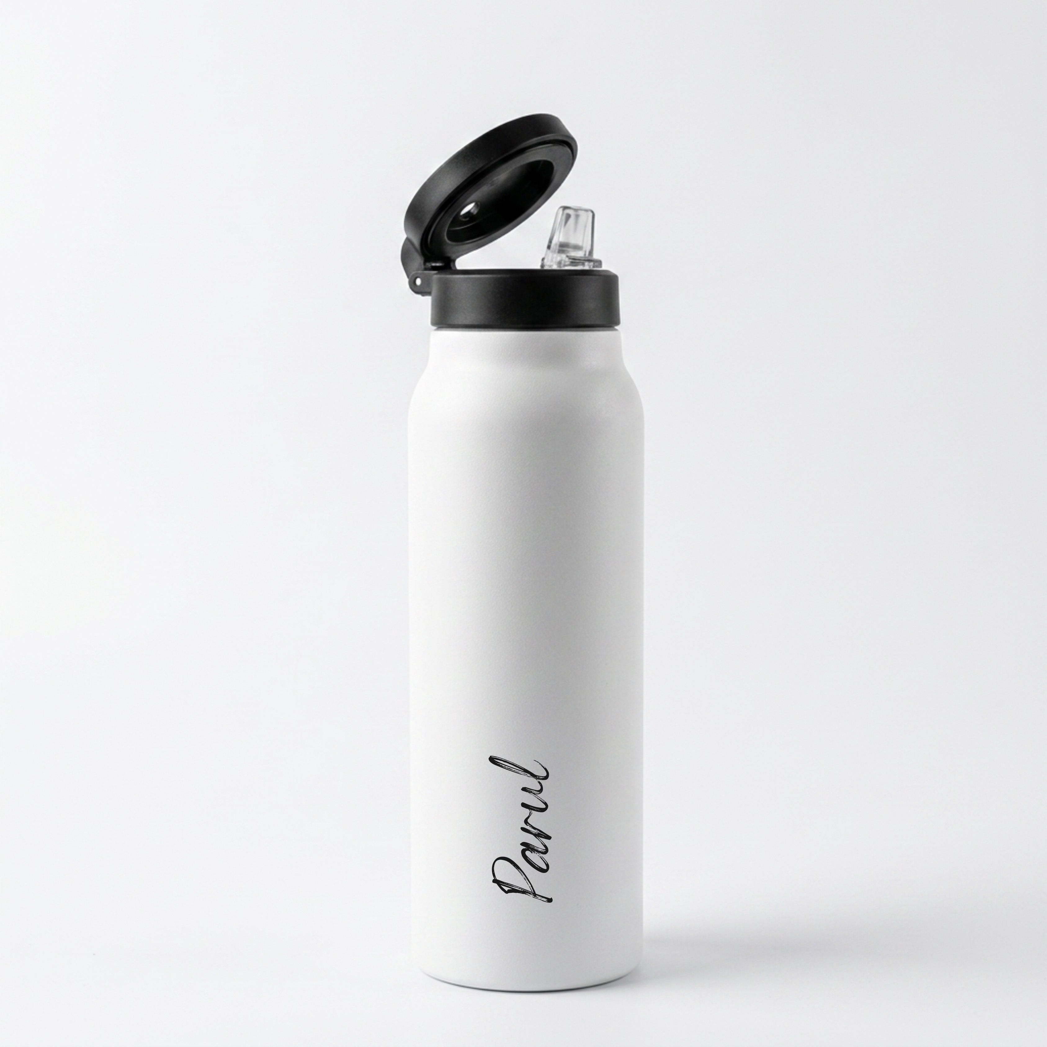 AquaStand - Insulated Water Bottle with Magnetic Phone Mount & Sip Straw Lid - White