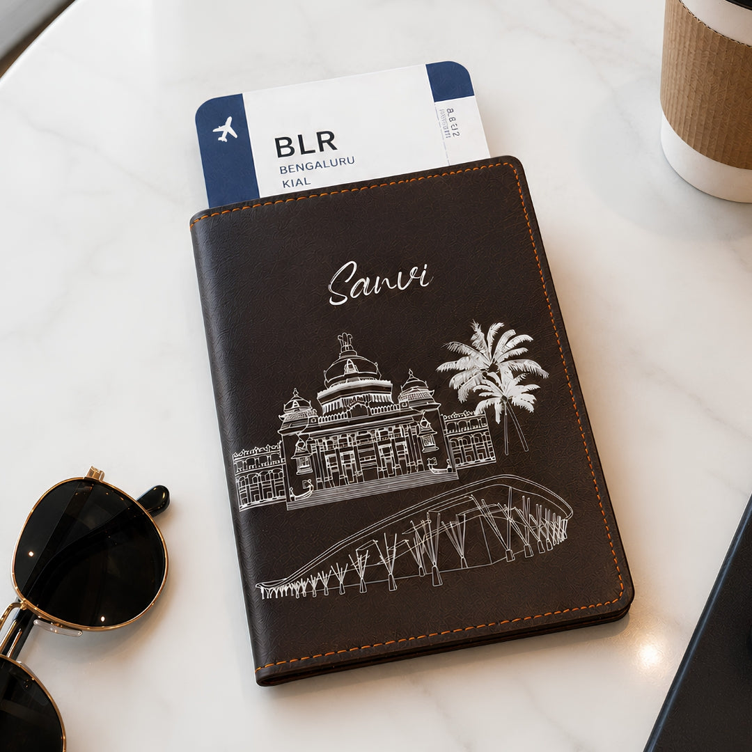 Personalized Passport Cover - Postcards from India - Bengaluru