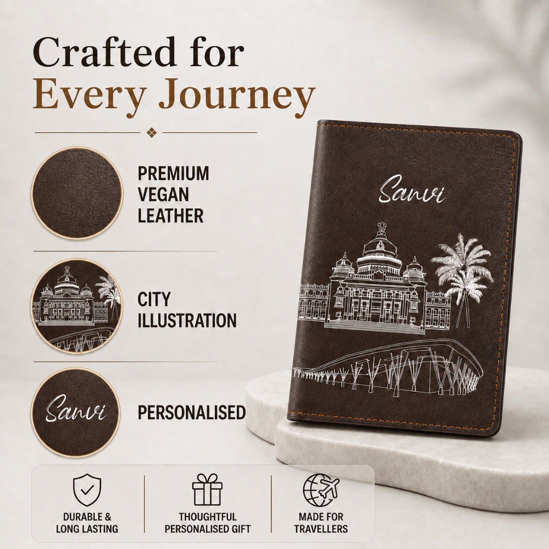 Personalized Passport Cover - Postcards from India - Bengaluru