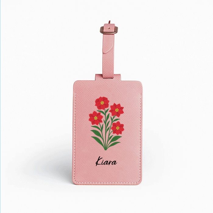 Personalised Leather Large Luggage/Baggage Tag - Salmon Pink