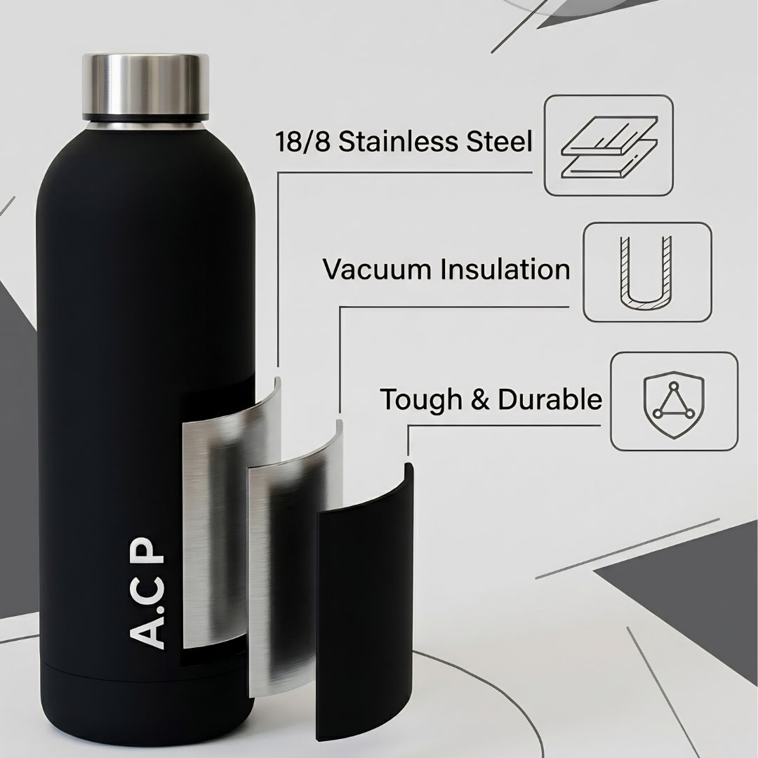 Quench - Personalised Water Bottle - Black with Silver Cap