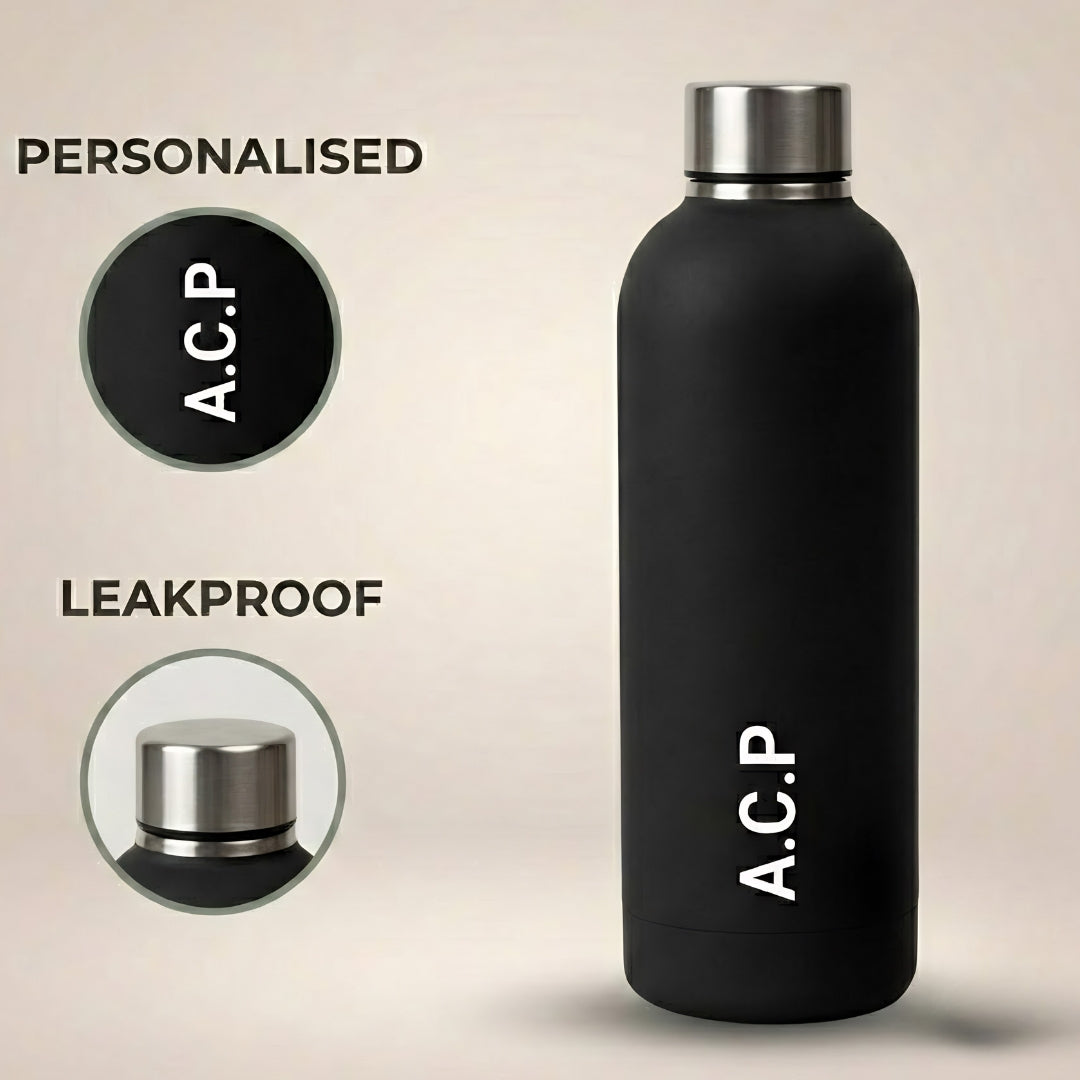 Quench - Personalised Water Bottle - Black with Silver Cap