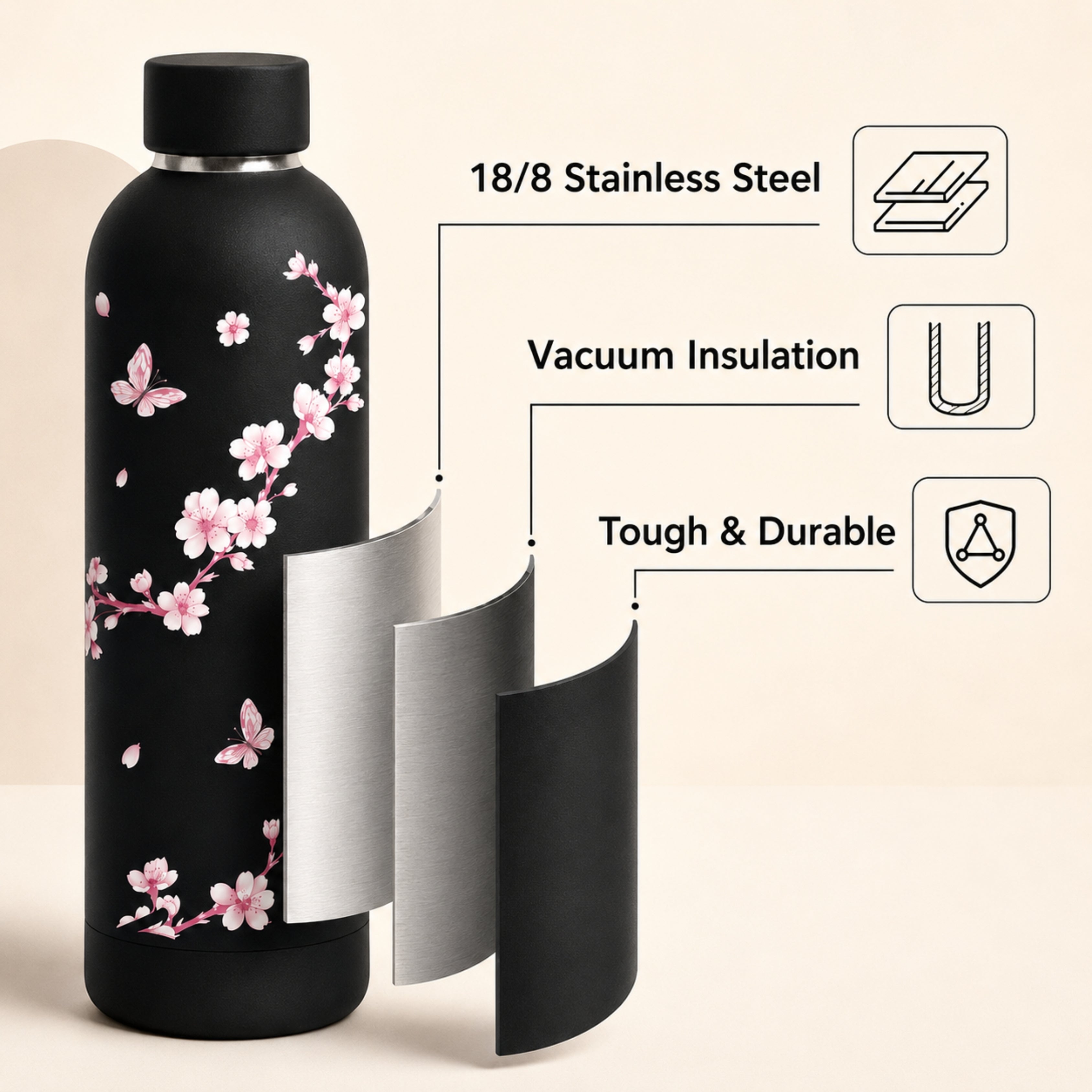 Quench - Insulated Water Bottle - Midnight Sakura (750ML)