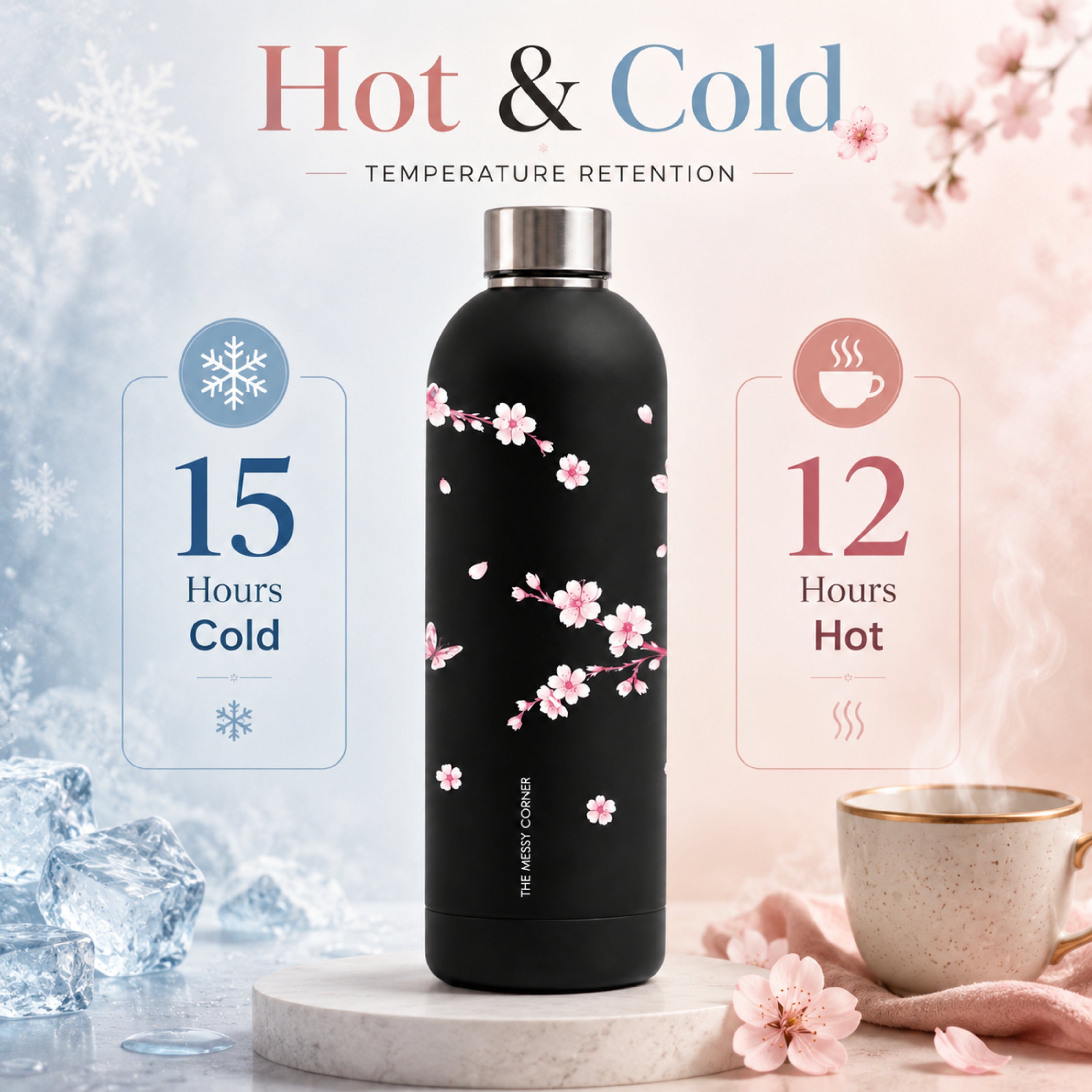 Quench - Insulated Water Bottle - Midnight Sakura (750ML)
