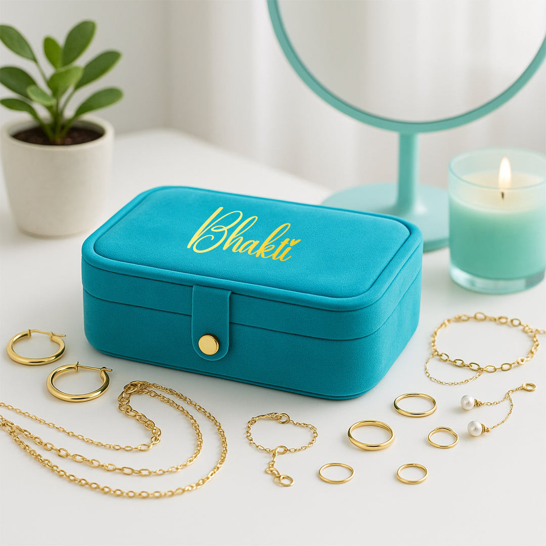 Luxe Jewellery Case – Personalized Velvet Organiser - Turquoise