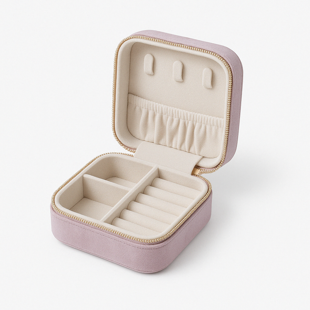 Velvet Travel Jewellery Box | Compact & Stylish Organizer - Powder Pink