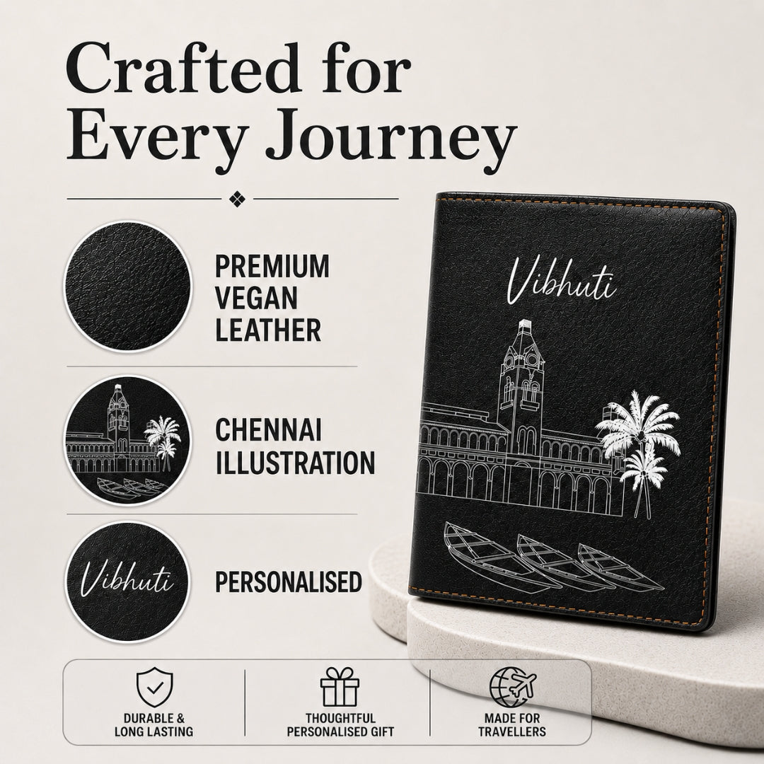 Personalized Passport Cover - Postcards from India - Chennai