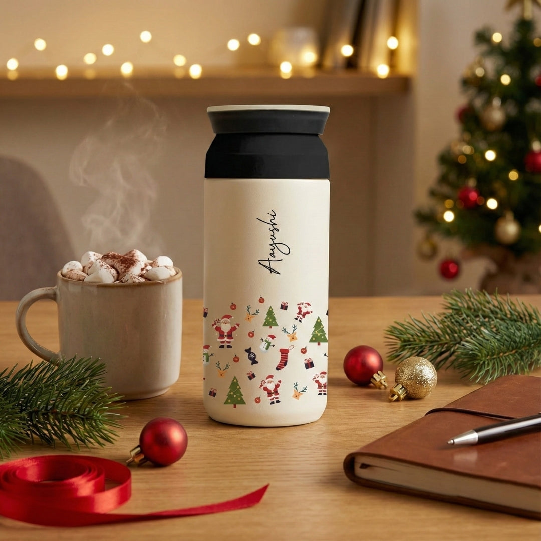Insulated Coffee Tumbler- Christmas Joy (Ivory)
