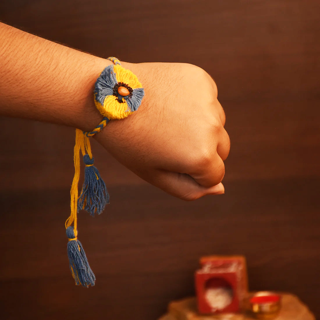 Raksha & Roots - Plantable Seed Rakhi - Yellow & Blue - Amaltash Seed