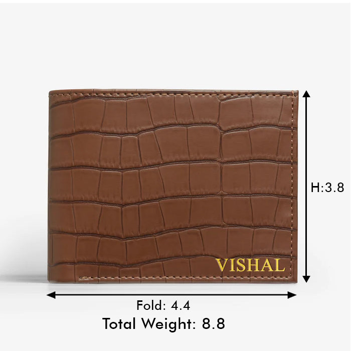 Personalised Croco Vegan Leather Men's Wallet - Brown