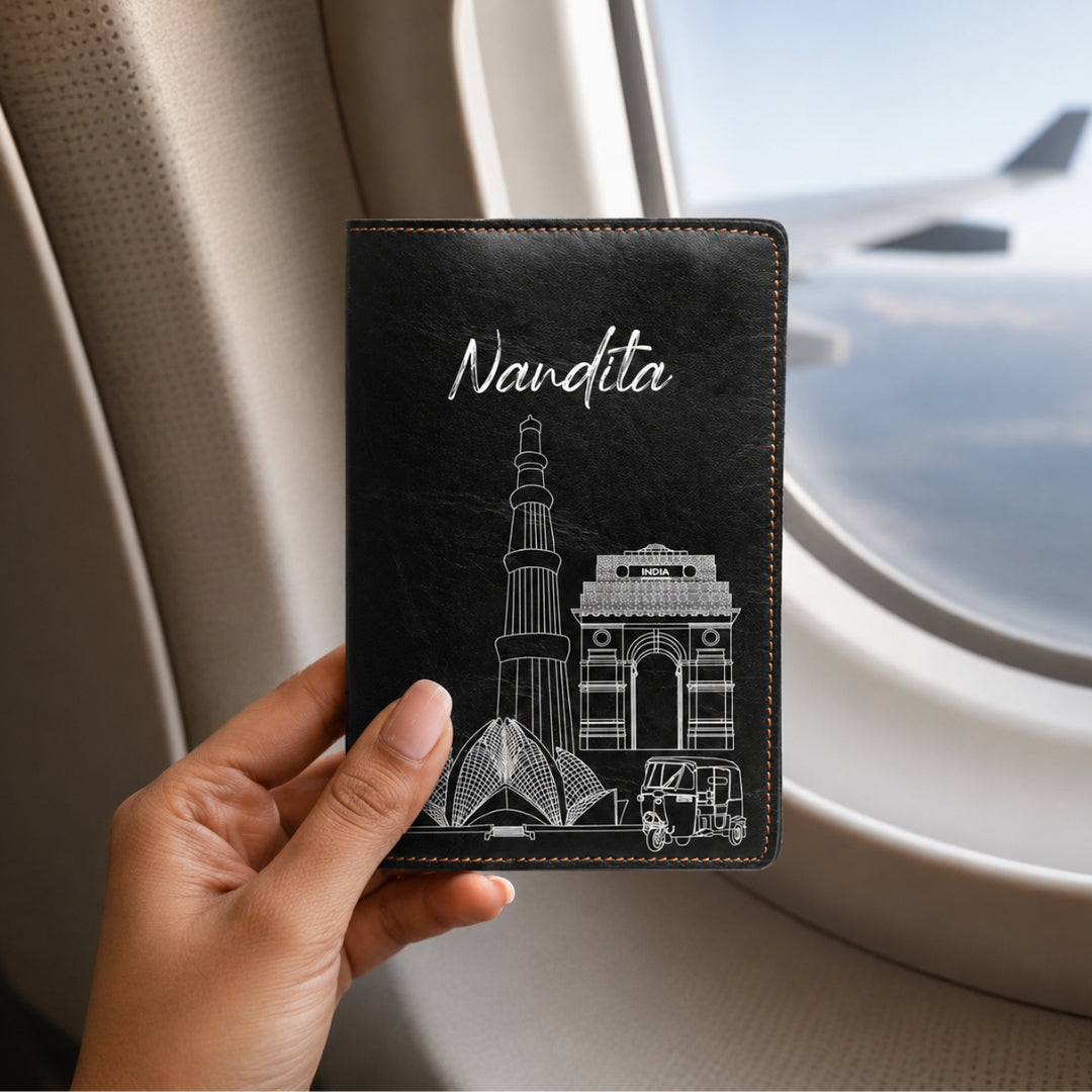 Personalized Passport Cover - Postcards from India - Delhi