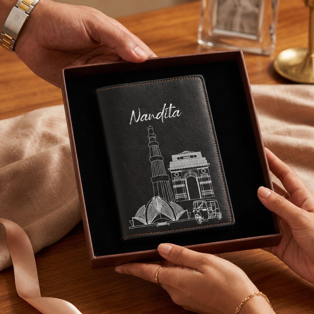 Personalized Passport Cover - Postcards from India - Delhi