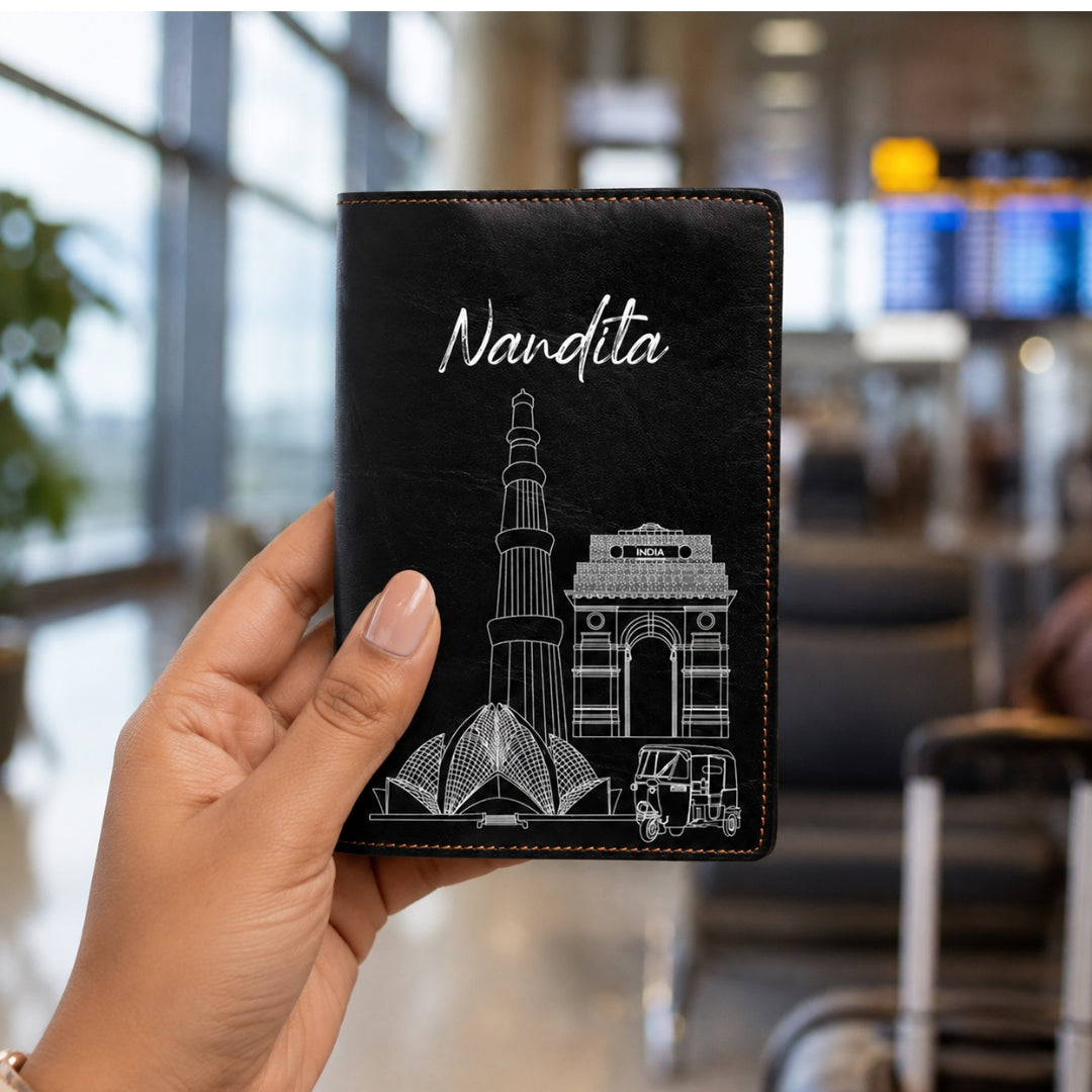Personalized Passport Cover - Postcards from India - Delhi