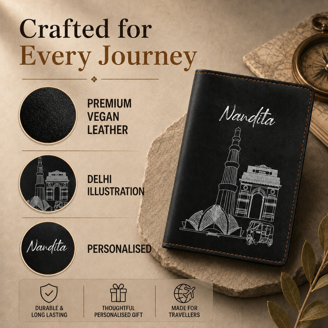 Personalized Passport Cover - Postcards from India - Delhi