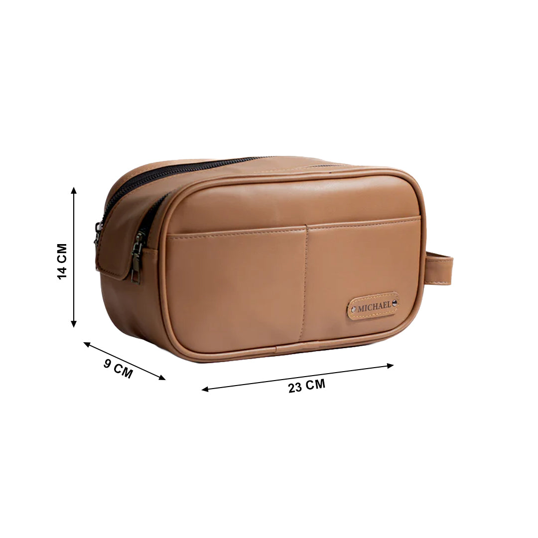 Double Zipper- Utility Pouch - Camel
