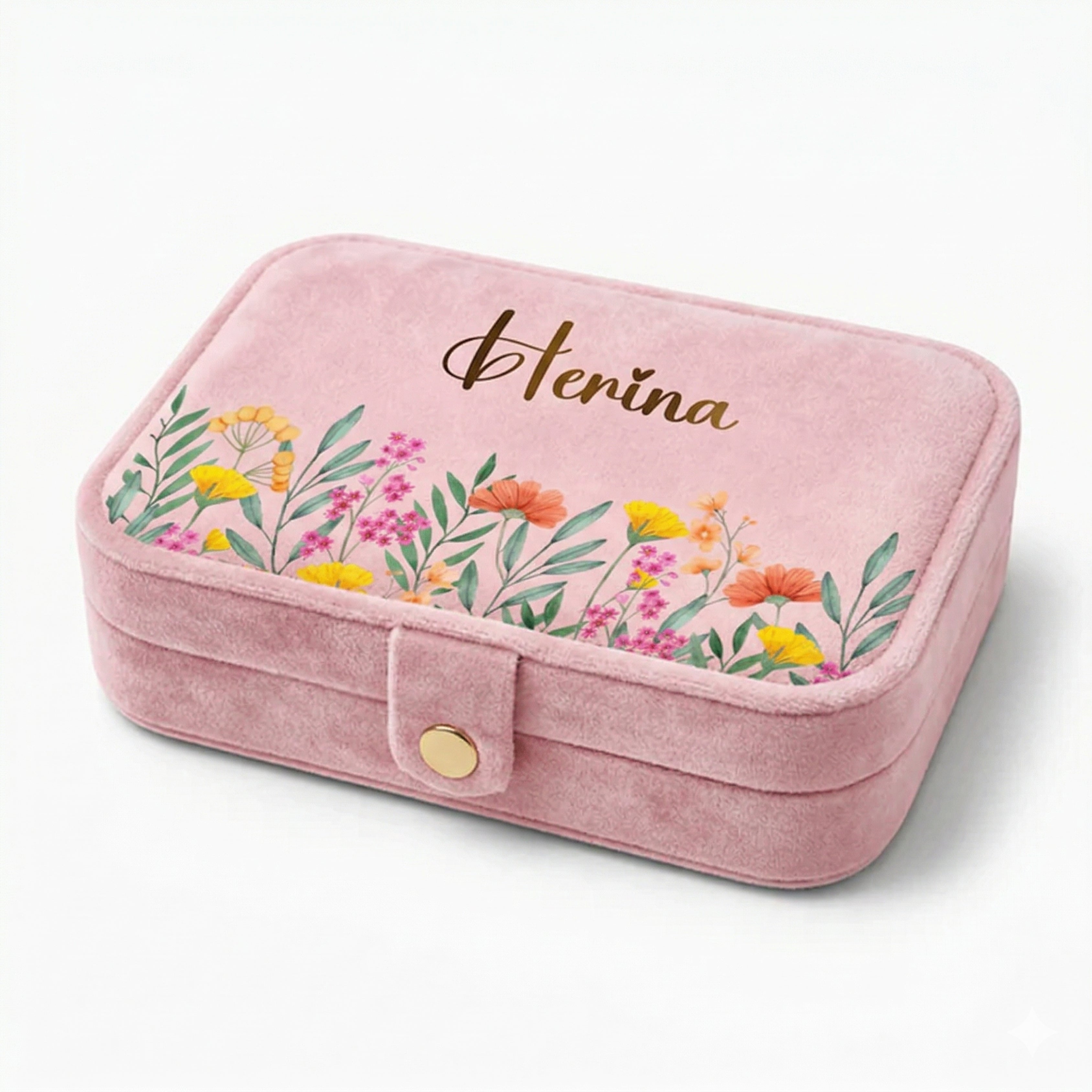 Floral Personalized Travel Jewellery Organizer – Baby Pink