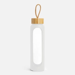 Hydro Tracker – Motivational Water Bottle with Time Markers & Bamboo Lid - White