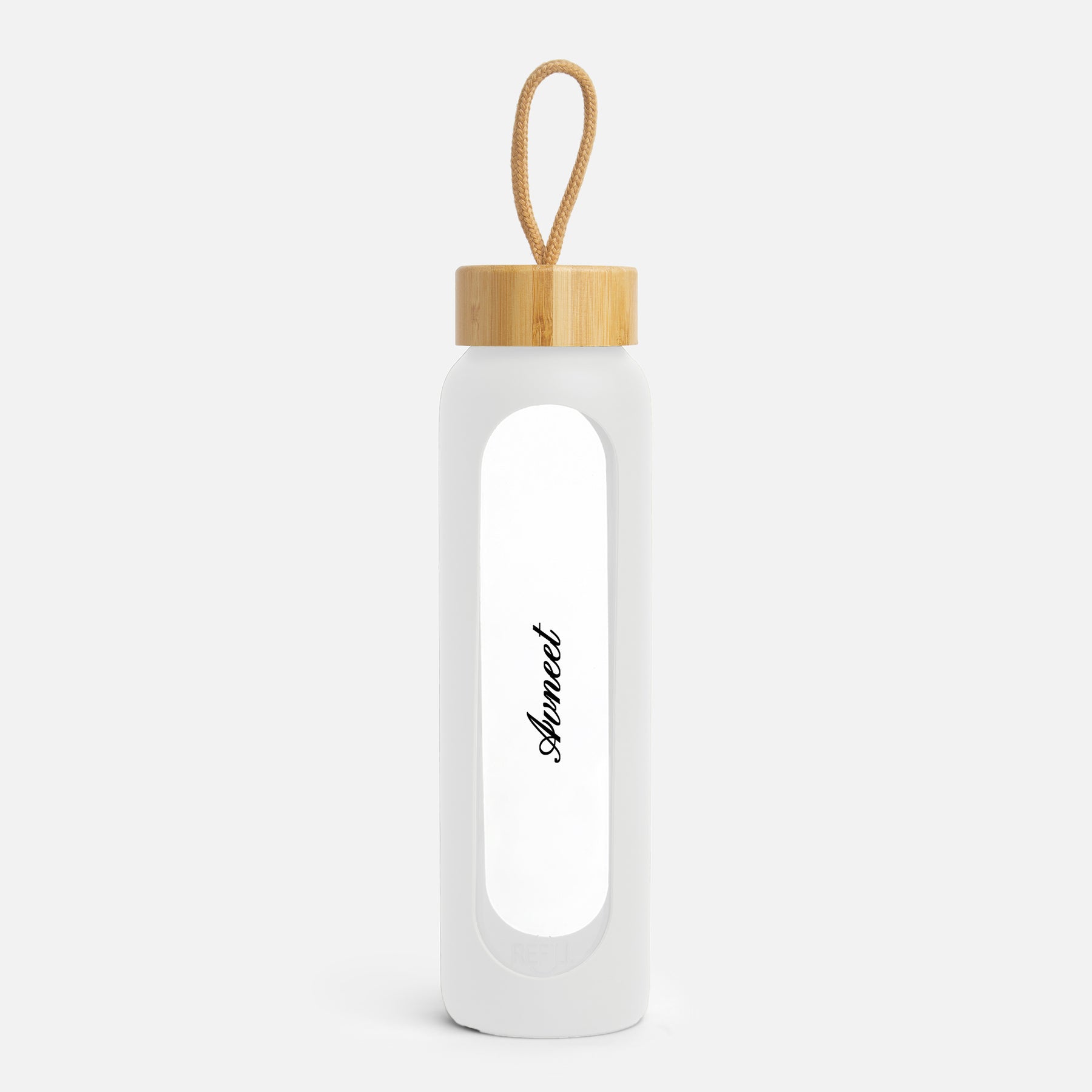 Hydro Tracker – Motivational Water Bottle with Time Markers & Bamboo Lid - White