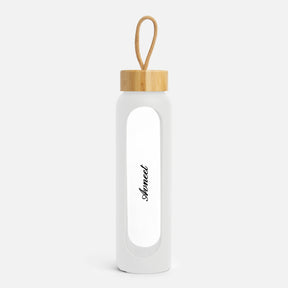Hydro Tracker – Motivational Water Bottle with Time Markers & Bamboo Lid - White