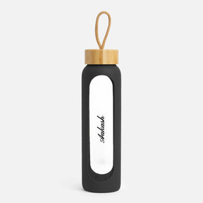 Hydro Tracker – Motivational Water Bottle with Time Markers & Bamboo Lid - Black