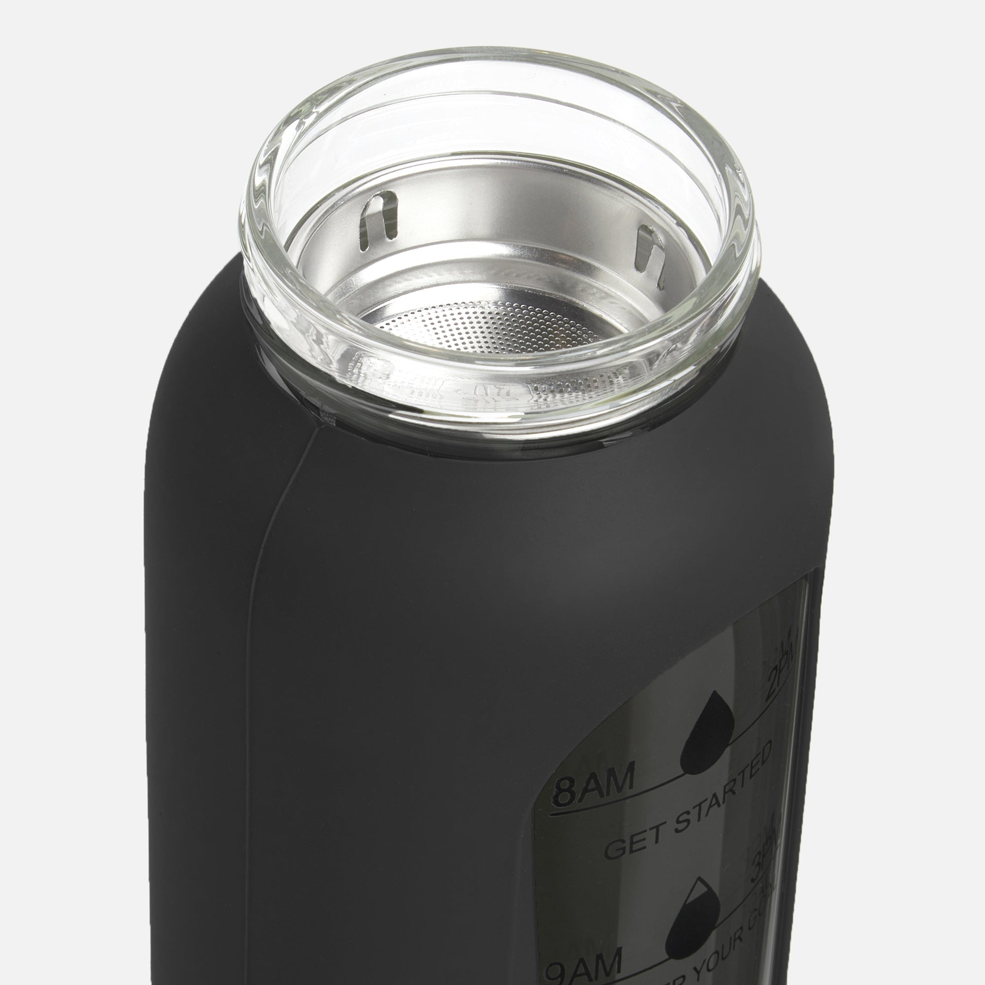 Hydro Tracker – Motivational Water Bottle with Time Markers & Bamboo Lid - Black