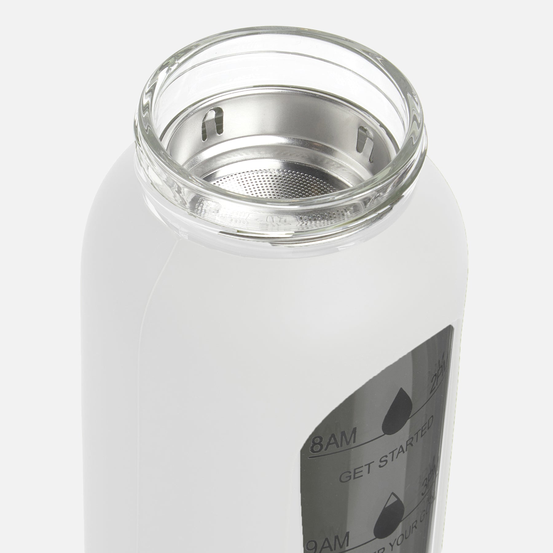 Hydro Tracker – Motivational Water Bottle with Time Markers & Bamboo Lid - White