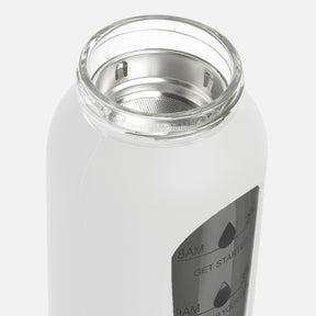 Hydro Tracker – Motivational Water Bottle with Time Markers & Bamboo Lid - White
