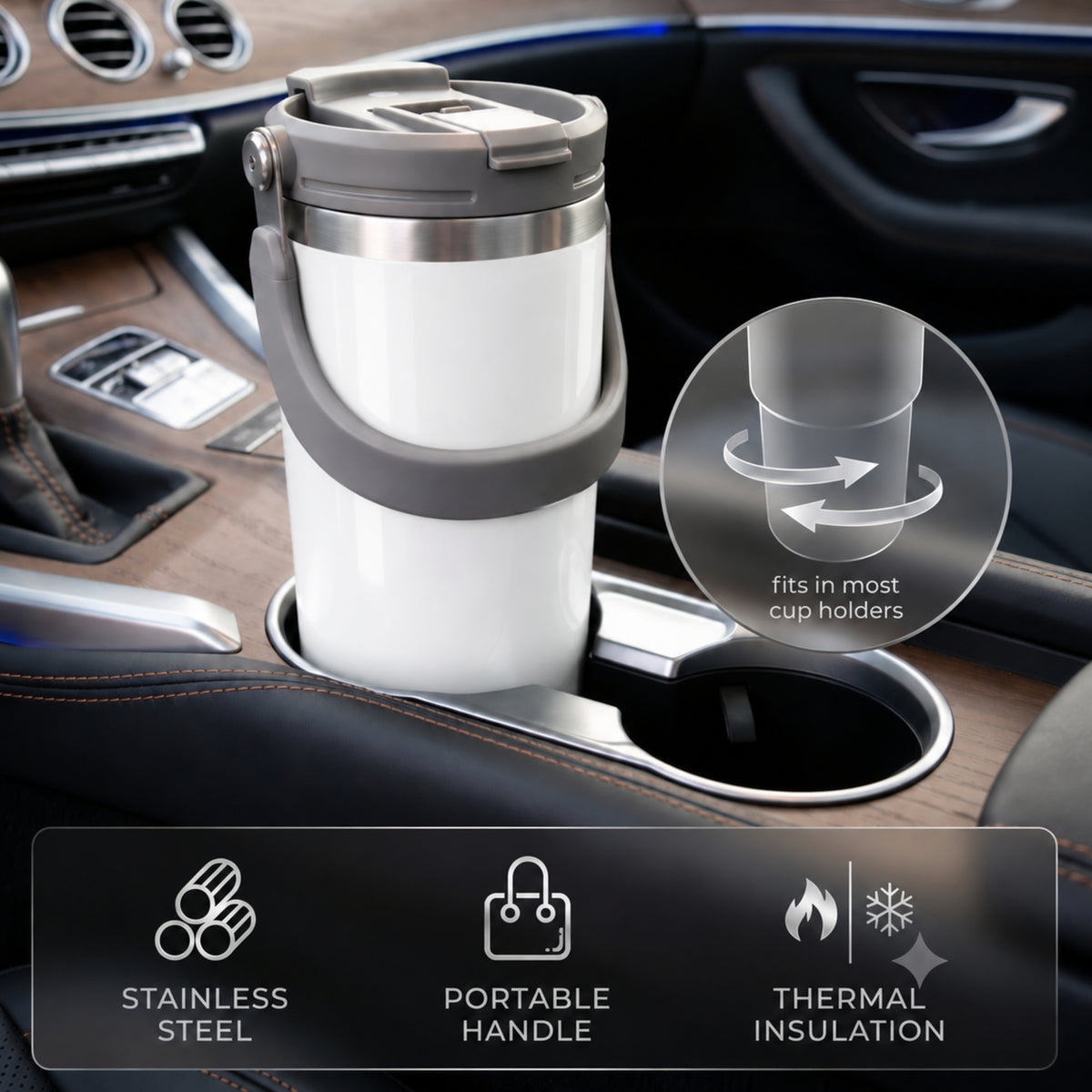 Hydra 900ML Bottle with Smart Lid – White