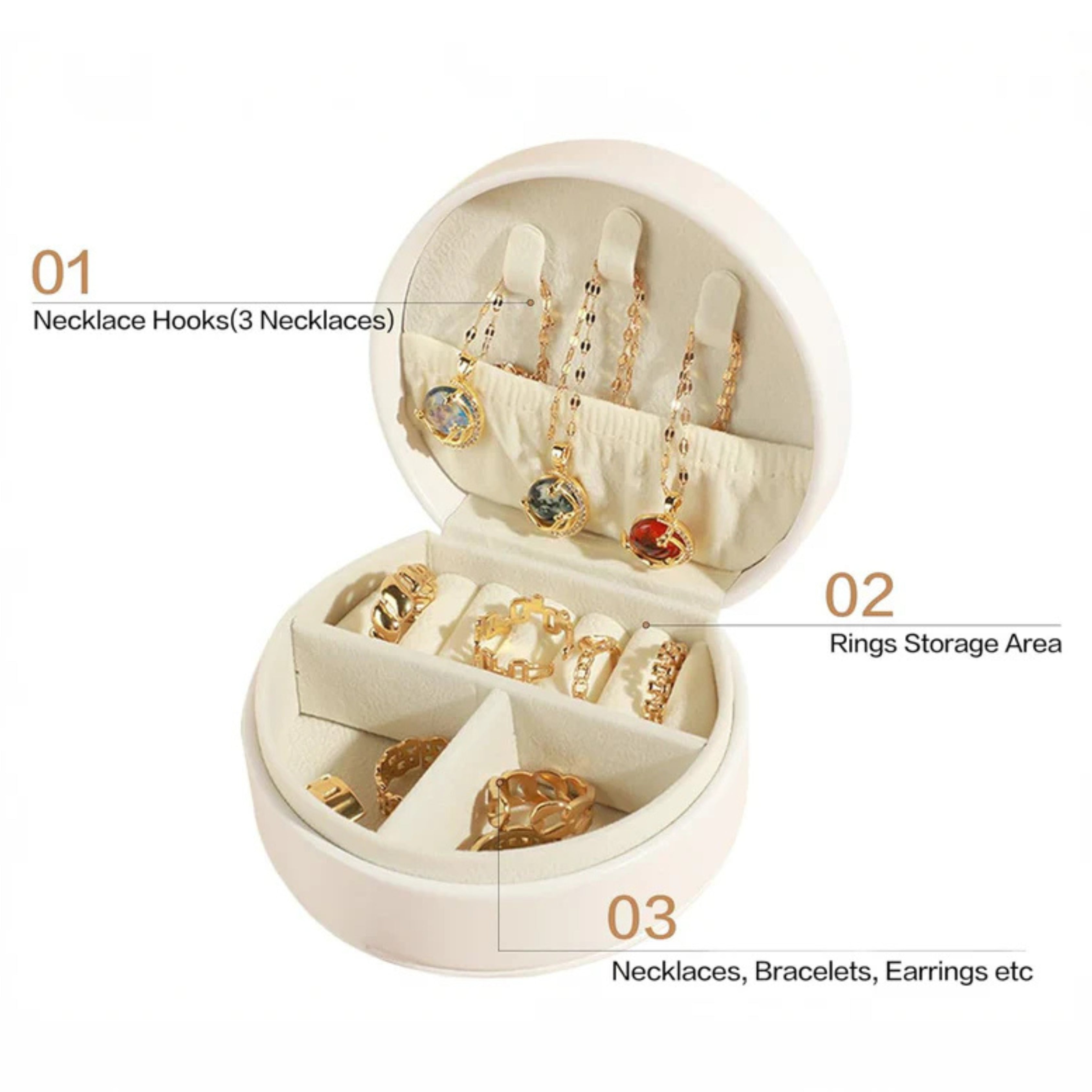 Stella Travel Jewellery Box | Compact & Stylish Organizer- Sunflower (White)