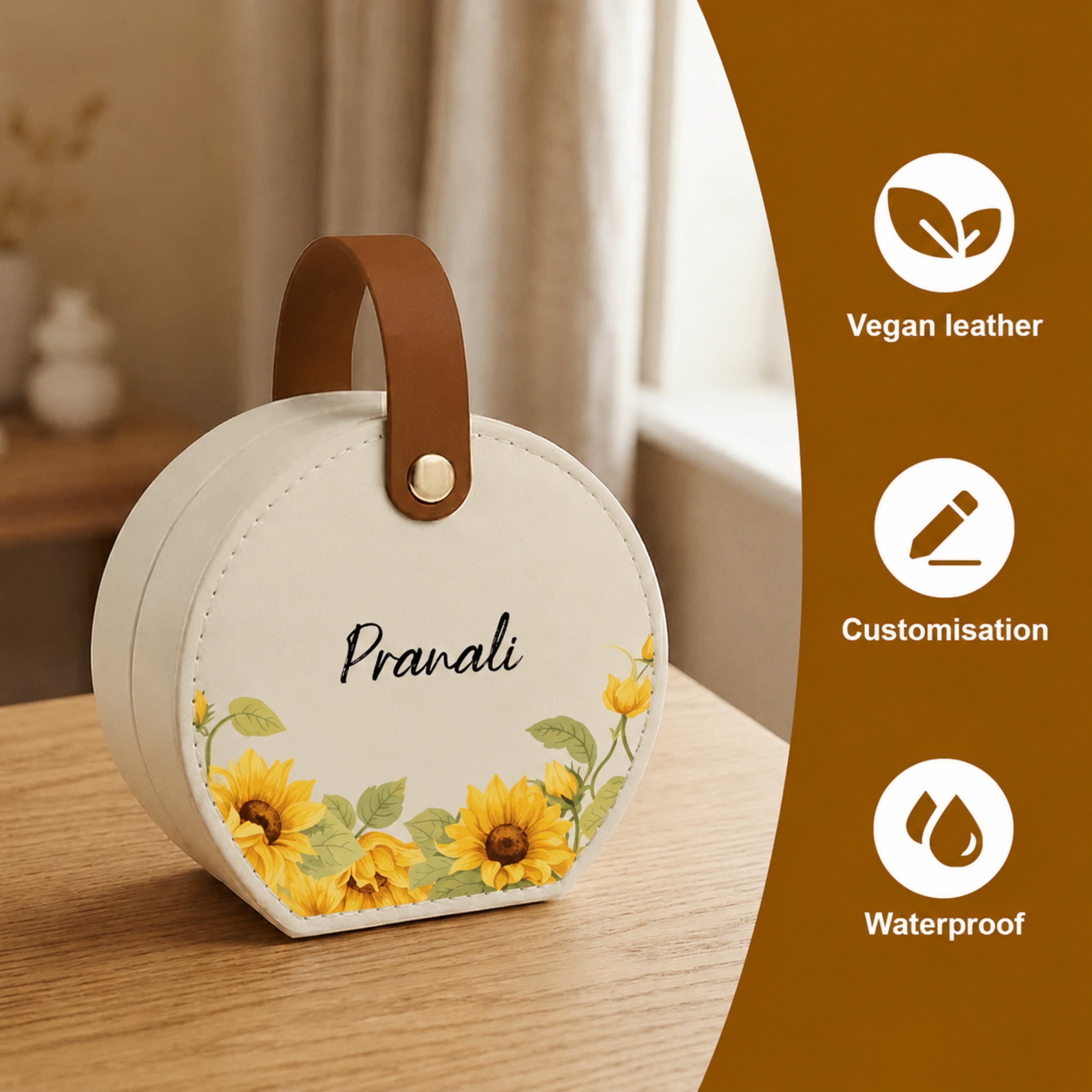 Stella Travel Jewellery Box | Compact & Stylish Organizer- Sunflower (White)