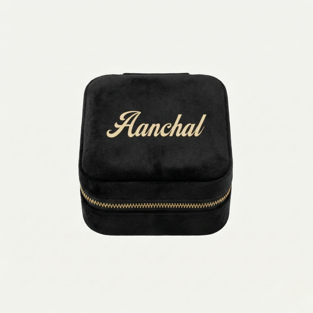Velvet Travel Jewellery Box | Compact & Stylish Organizer - Black