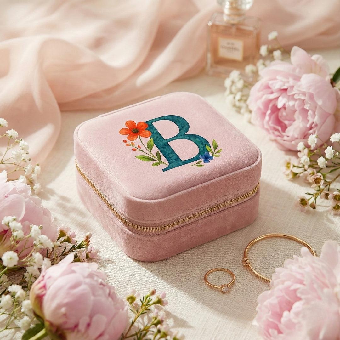 Velvet Travel Jewellery Box | Compact & Stylish Organizer - Powder Pink