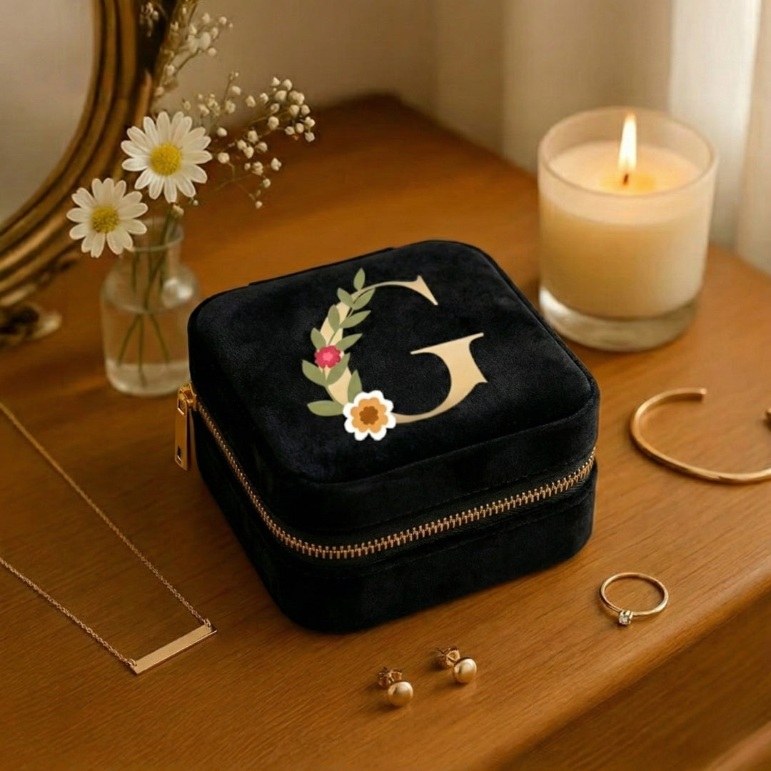 Velvet Travel Jewellery Box | Compact & Stylish Organizer - Black